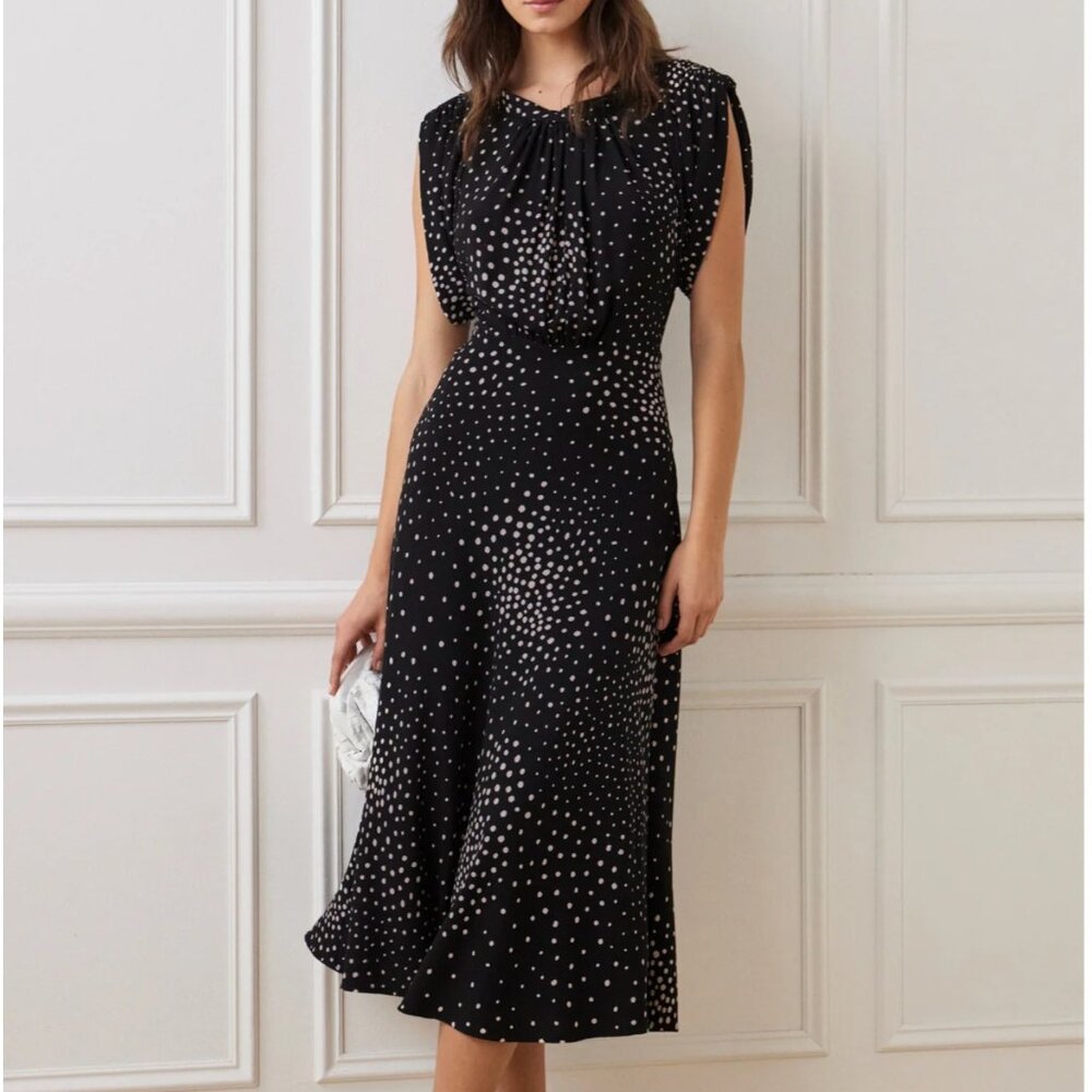 Rickie Freeman For Teri Jon Polka-Dot Cap-Sleeve Crepe Midi Dress